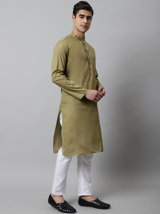 Jompers Men's Olive Green Cotton Striped Kurta Payjama Sets