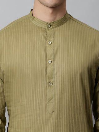 Jompers Men's Olive Green Cotton Striped Kurta Payjama Sets