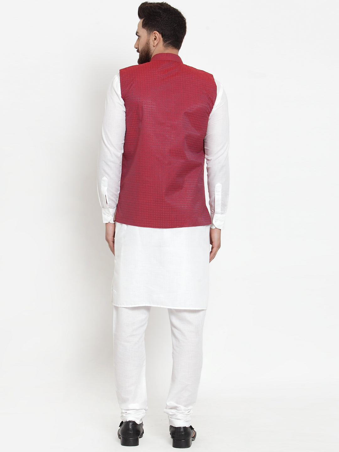 Jompers Men's Solid Cotton Kurta Pajama with Woven Jacquard Waistcoat