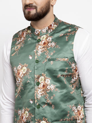 Jompers Men's Solid Cotton Kurta Pajama with Printed Waistcoat