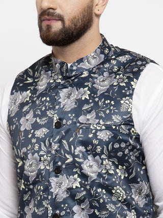 Jompers Men's Solid Cotton Kurta Pajama with Printed Waistcoat