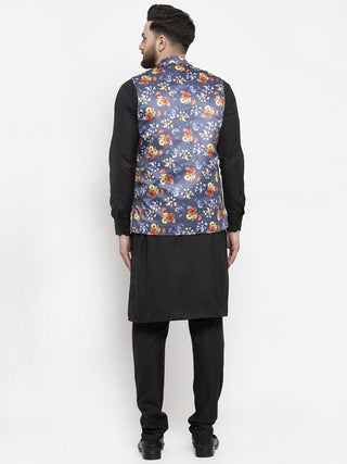 Jompers Men's Solid Cotton Kurta Pajama with Printed Waistcoat