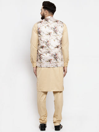 Jompers Men's Solid Cotton Kurta Pajama with Printed Waistcoat