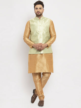 Jompers Men's Solid Dupion Kurta Pajama with Woven Jacqaurd Waistcoat