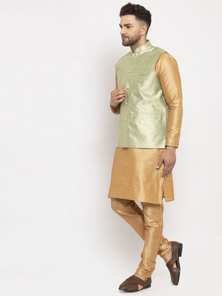 Jompers Men's Solid Dupion Kurta Pajama with Woven Jacqaurd Waistcoat