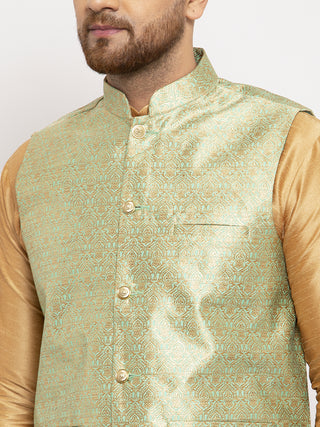 Jompers Men's Solid Dupion Kurta Pajama with Woven Jacqaurd Waistcoat