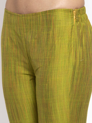 Jompers Women Green Self-Striped Kurta with Trousers