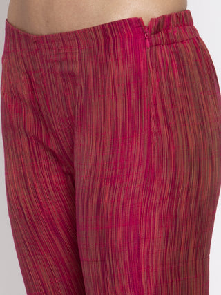 Jompers Women Pink Self-Striped Kurta with Trousers