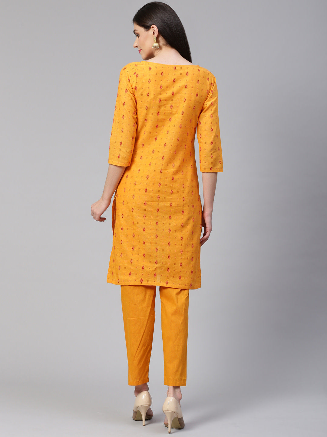 Jompers Women Mustard Yellow Printed Kurta with Trousers