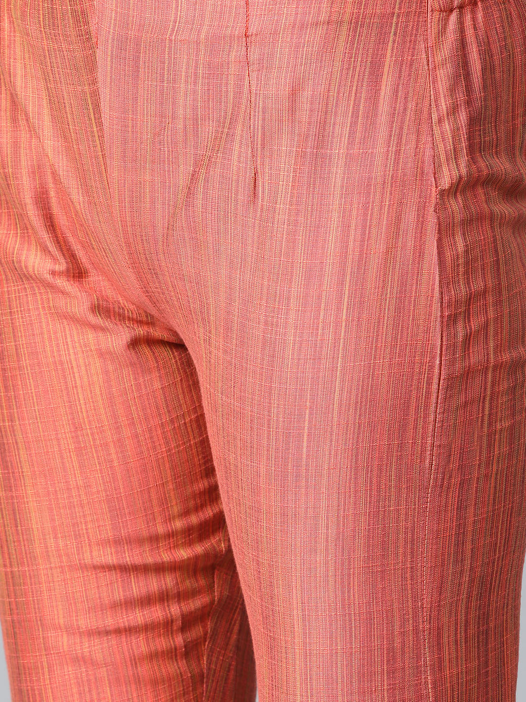 Jompers Women Rust Orange & Beige Self-Striped Kurta with Trousers & Dupatta