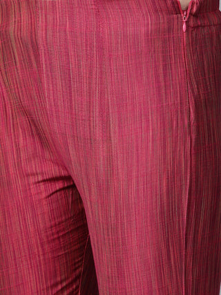 Jompers Women Pink & Beige Self-Striped Kurta with Trousers & Dupatta