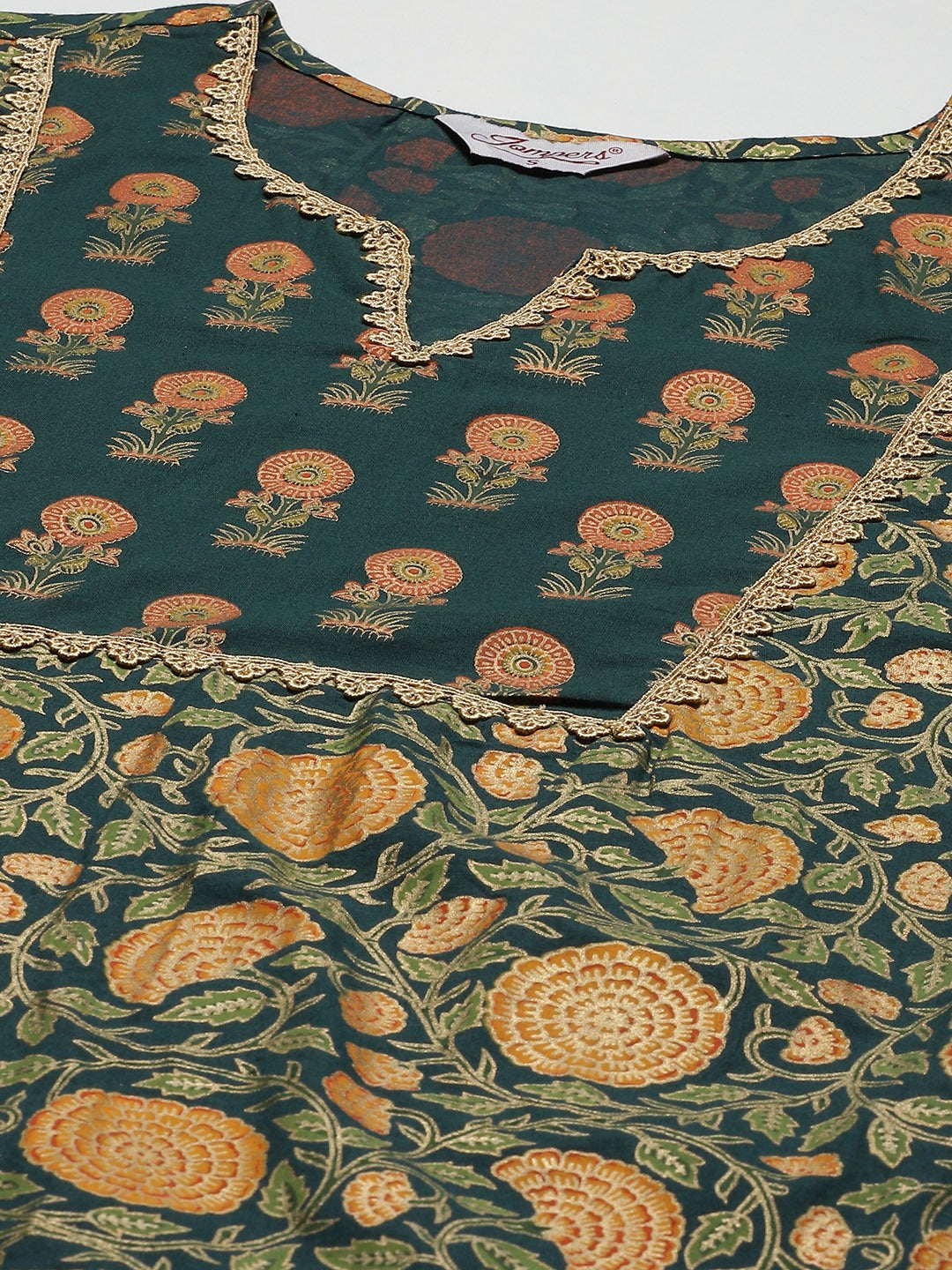 Women Green Ethnic Motifs Printed Pure Cotton Kurta with Trousers & Dupatta