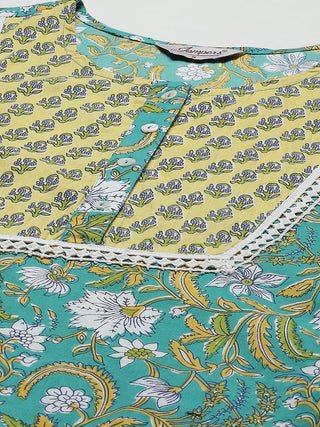 Women Green Ethnic Motifs Printed Pure Cotton Kurta with Trousers & Dupatta