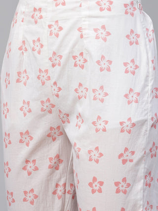 Women Pink & White Ethnic Motifs Printed Pure Cotton Kurta with Trousers & Dupatta