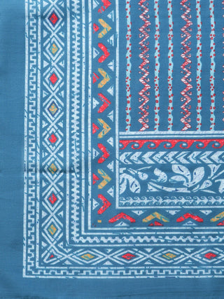 Women  Maroon & Blue Printed Regular Pure Cotton Kurta with Trousers & With Dupatta
