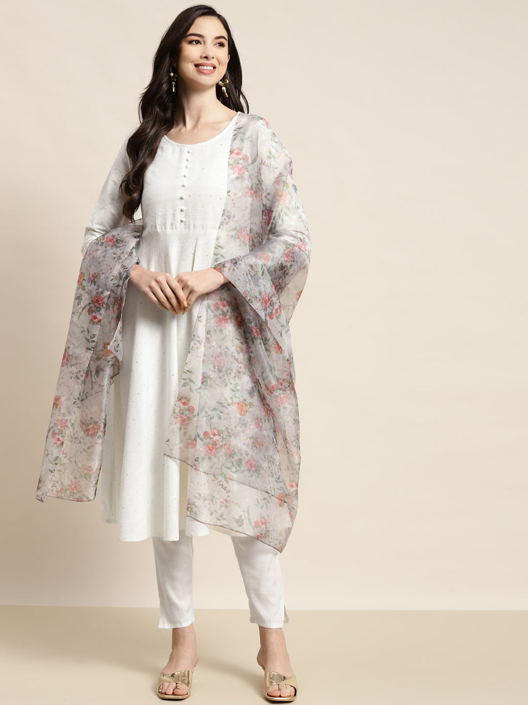 Sequinned Kurta with Trousers & With Dupatta