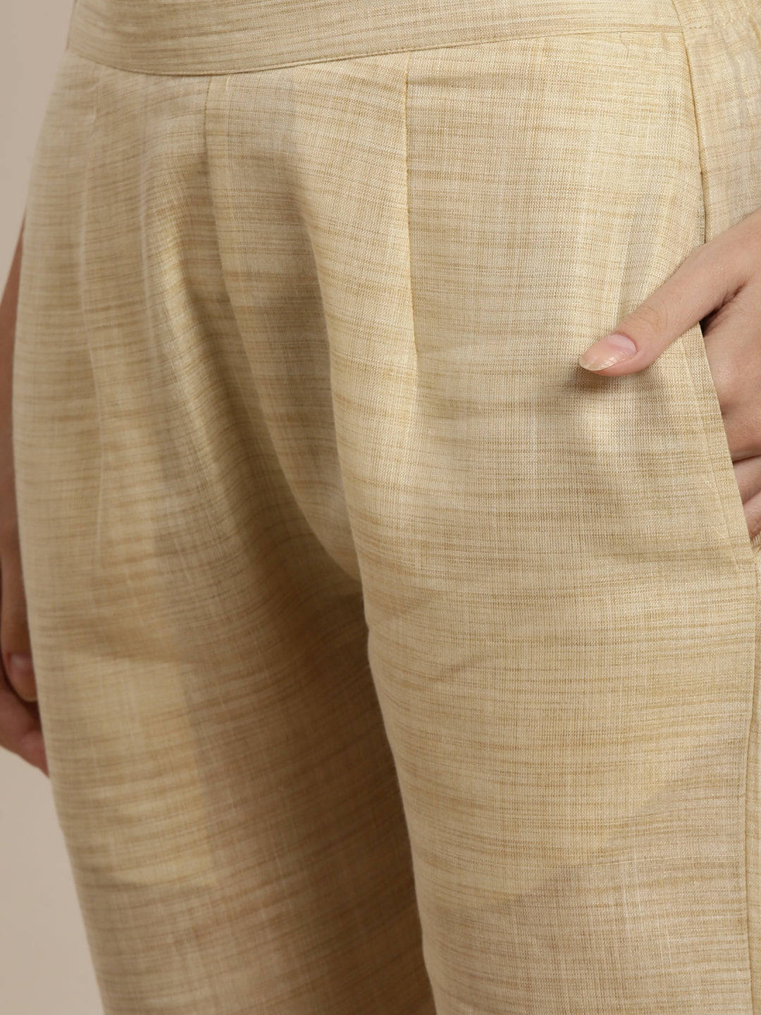 Yoke Design Cotton Silk Kurta with Trousers & Dupatta