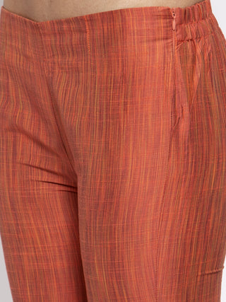 Jompers Women Orange Self-Striped Kurta with Trousers & Floal Georgette Dupatta