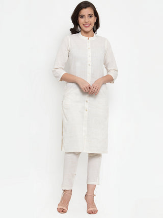 Jompers Women Off-White Solid Kurta with Trousers & Dupatta