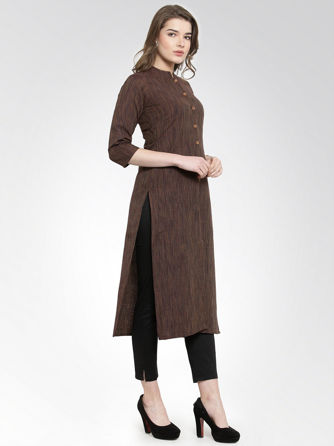 Jompers Women Brown self design straight Kurta with Trousers