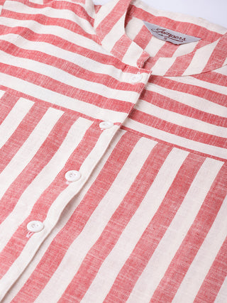 Jompers Women Red & Off-White Striped Cotton Straight Kurta