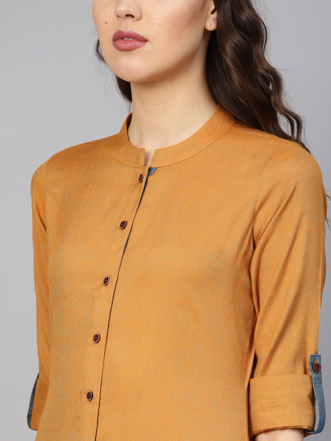 Jompers Women Mustard Woven Design Straight Rayon Kurta