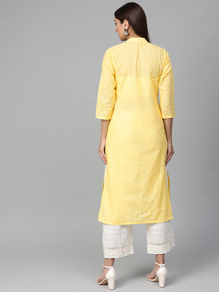 Jompers Women Yellow Chikankari Embroidered Semi-Sheer Straight Kurta