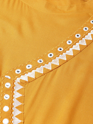 Jompers Women Mustard Embroidered Straight Kurta