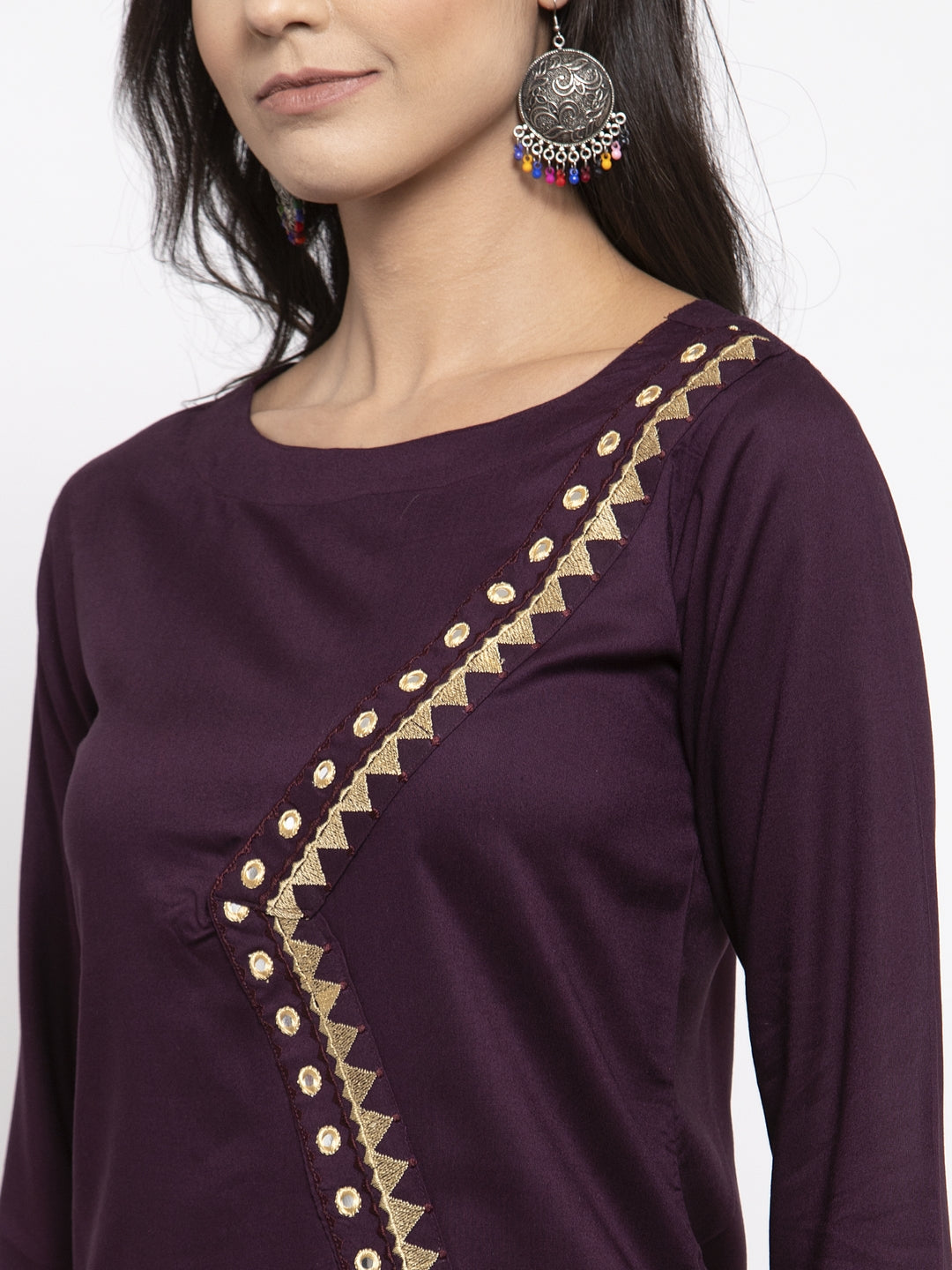 Jompers Women Purple Embroidered Straight Kurta