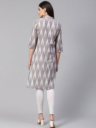 Jompers Women Grey & Cream-Coloured Ikkat Woven Design Straight Kurta