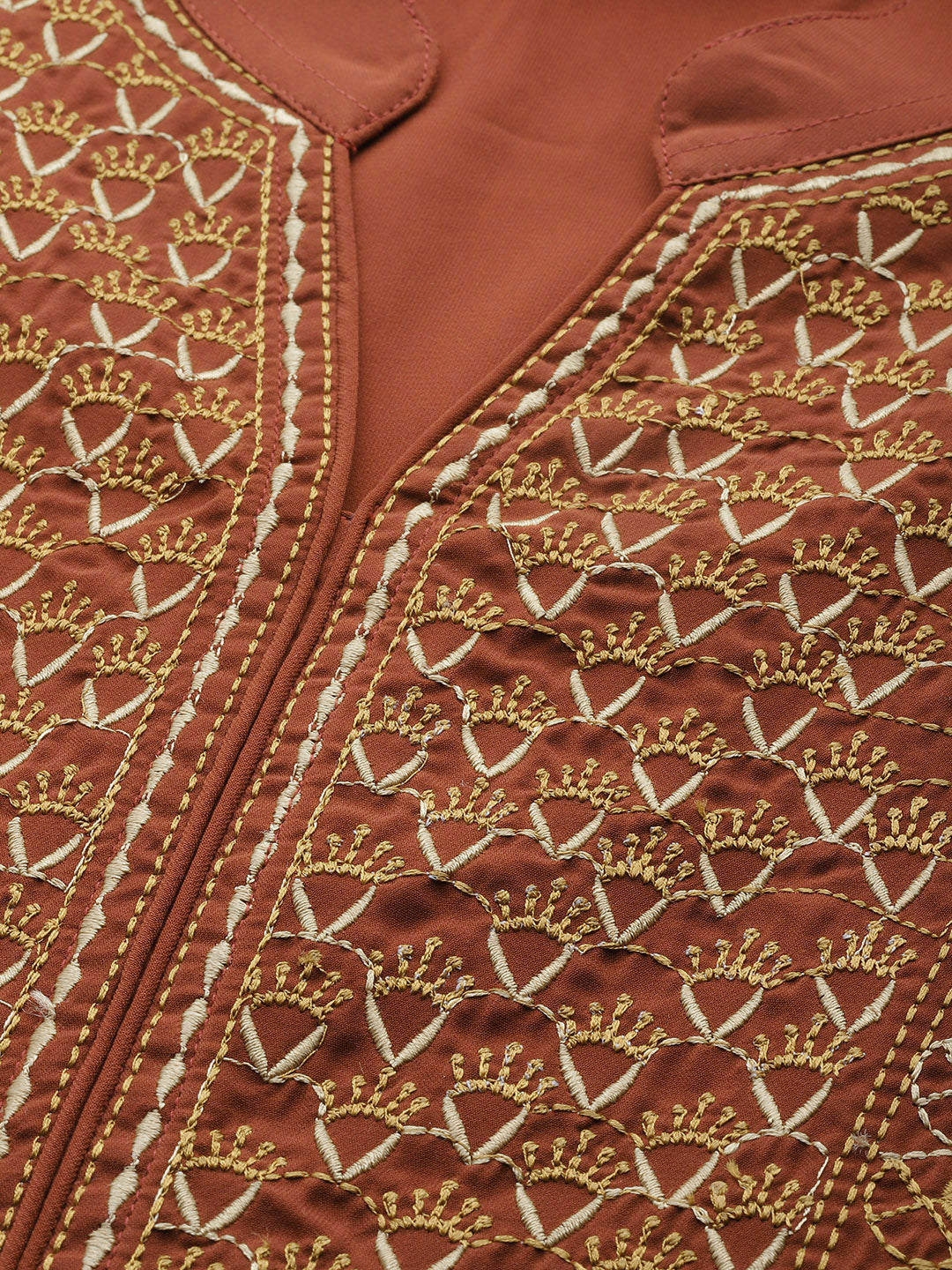 Jompers Women Brown Embroidered Yoke Design A-Line Kurta