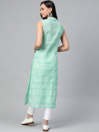Jompers Women Green Pure Cotton Woven Design Straight Kurta