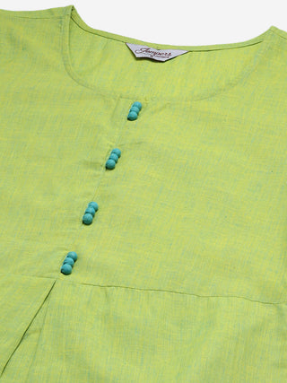 Jompers Women Green Woven Design Pure Cotton Straight Pleated Kurta