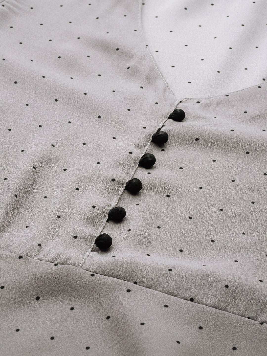 Jompers Women Grey & Black Polka Dots Printed Flaired Kurta