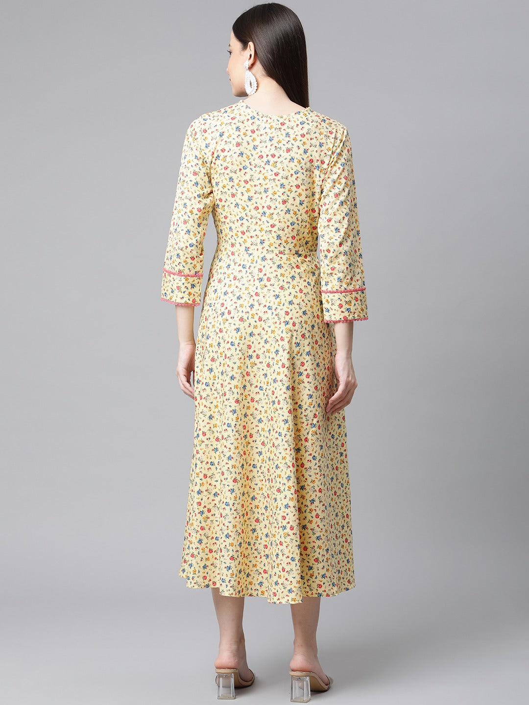 Jompers Yellow Floral printed A-Line kurta
