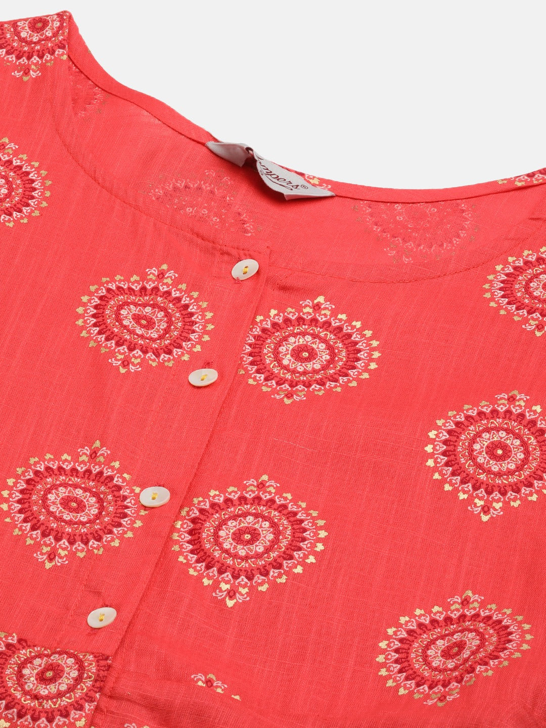 Women Red and Yellow Cotton Blend Flared Printed kurta