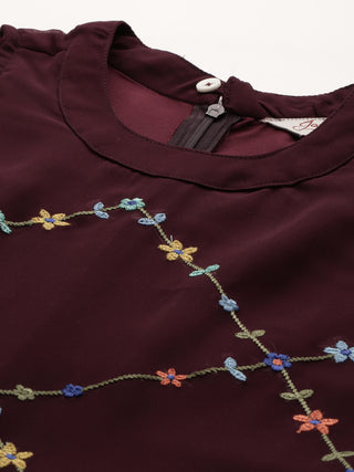 Embroidered A-Line Midi Dress
