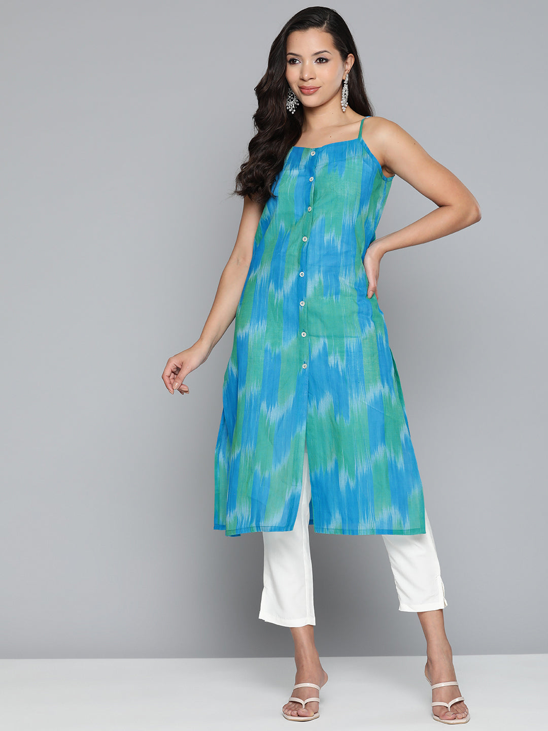 Jompers Pure Cotton Blue Ikkat Kurta