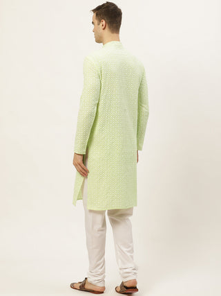 Jompers Men's Green Embroidered Kurta Payjama Sets