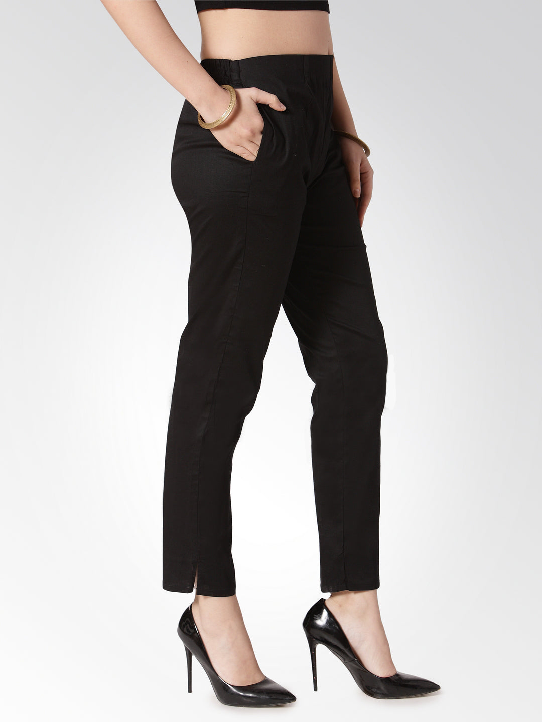 Jompers Women Black Smart Slim Fit Solid Regular Trousers