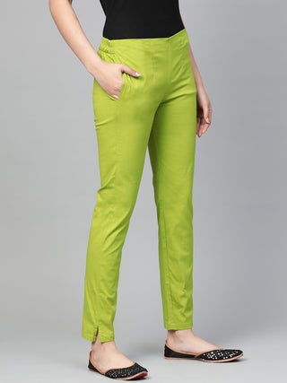 Jompers Women Green Smart Slim Fit Solid Regular Trousers