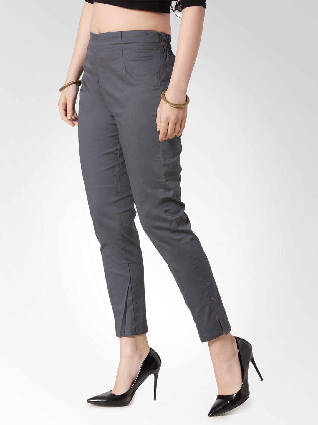 Jompers Women Grey Smart Slim Fit Solid Regular Trousers