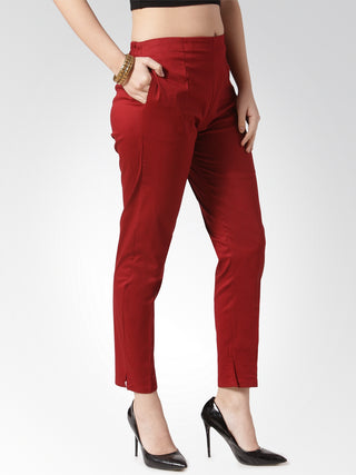 Jompers Women Maroon Smart Slim Fit Solid Regular Trousers