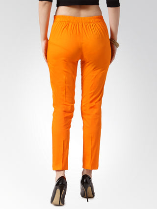 Jompers Women Orange Smart Slim Fit Solid Regular Trousers
