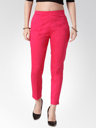 Jompers Women Pink Smart Slim Fit Solid Regular Trousers