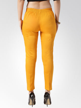 Jompers Women Mustard Smart Slim Fit Solid Regular Trousers