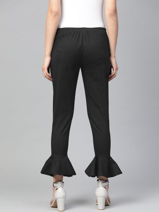 Jompers Women Black Smart Slim Fit Solid Bottom Flared Trousers