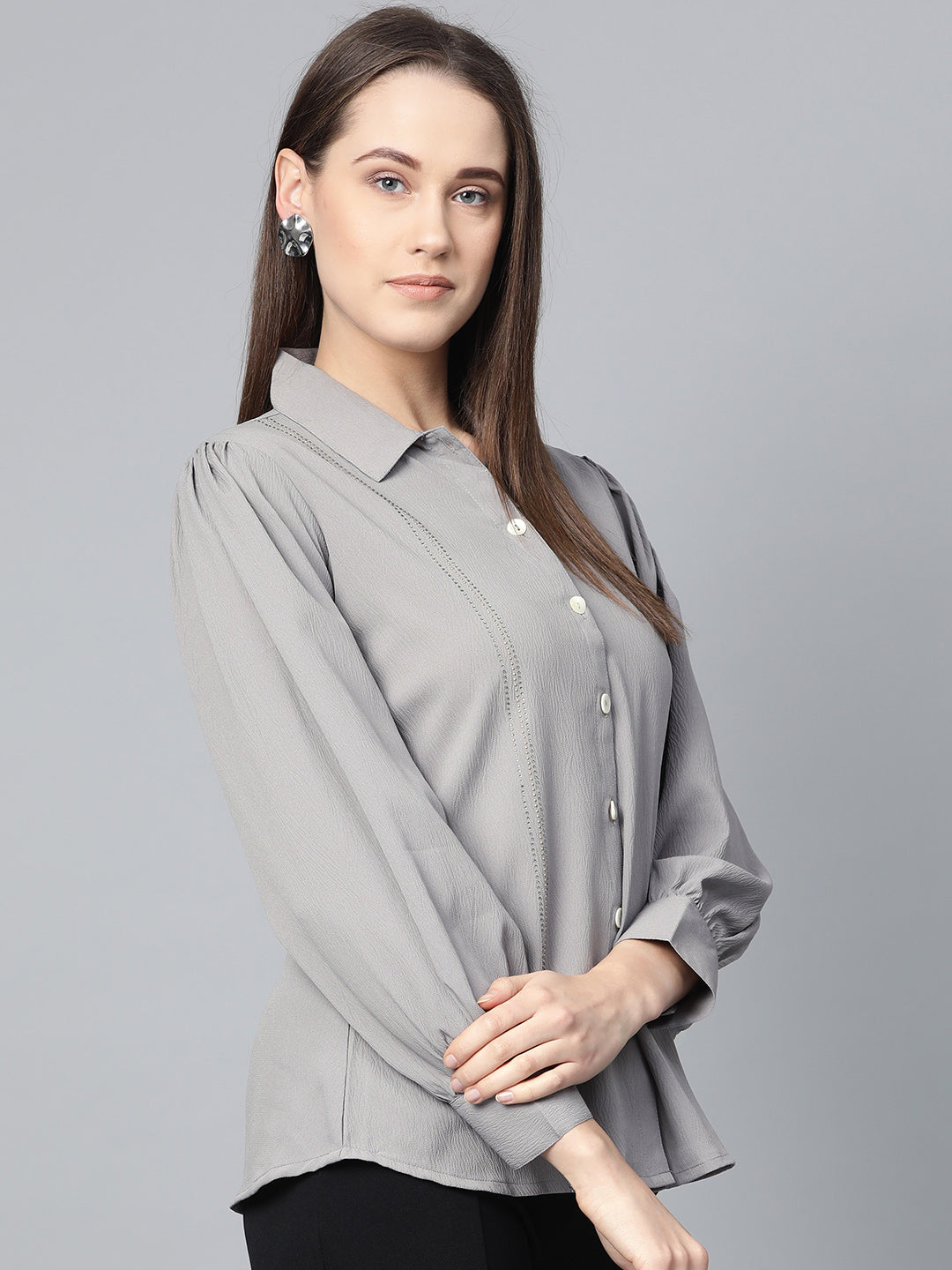 Jompers Women Grey Regular Fit Crinkled Effect Casual Shirt