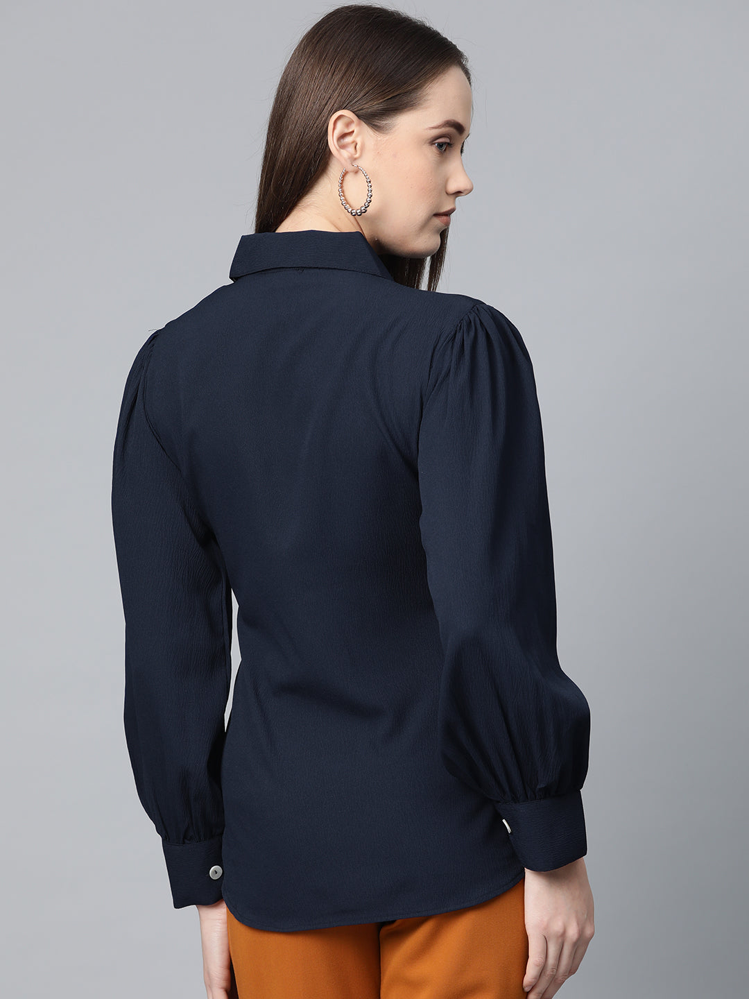 Jompers Women Navy Blue Regular Fit Crinkled Effect Casual Shirt