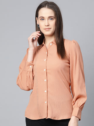 Jompers Women Peach Regular Fit Crinkled Effect Casual Shirt